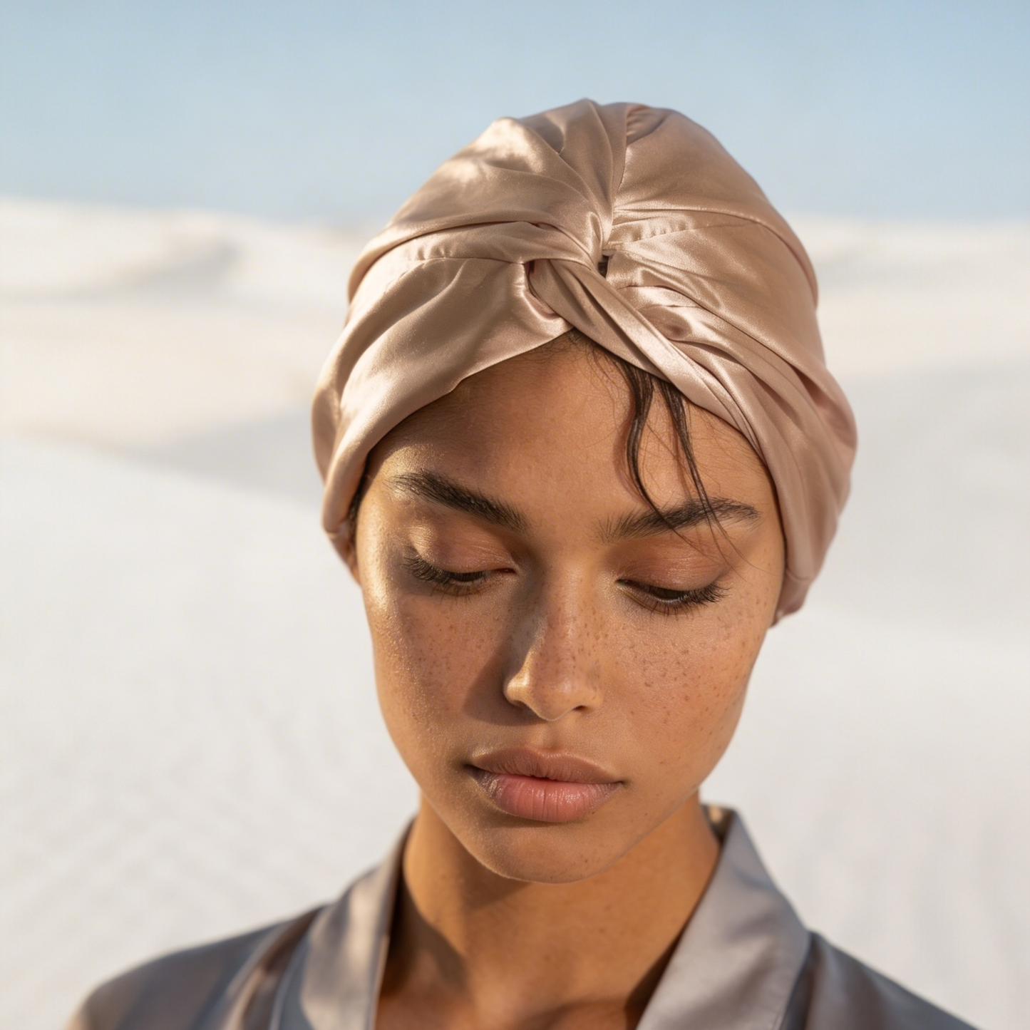 The Quiet Silk Hair Bonnet - Soft Champagne-2
