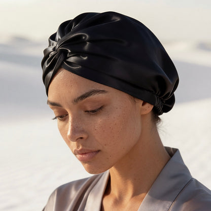 The Quiet Silk Hair Bonnet - Midnight Black-2